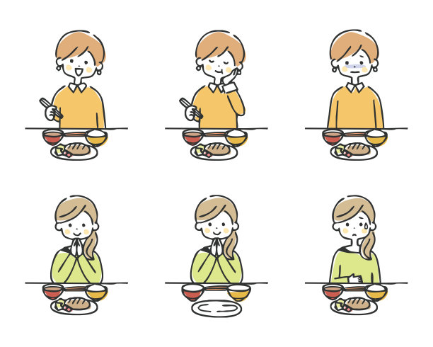 一组妇女吃东西的插图。图片下载