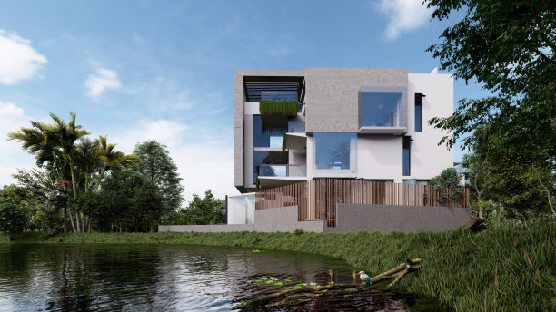 融合自然与奢华的和谐别墅住宅外观设计图片下载