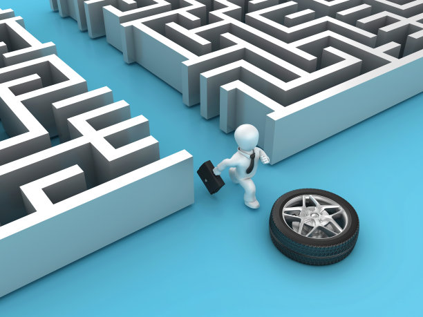 3D车轮与迷宫和卡通商务人士图片下载
