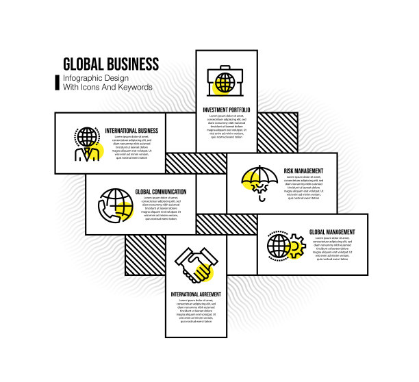 信息图设计模板与全球业务关键字和图标图片下载