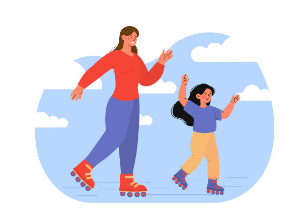 带着女儿矢量滑旱冰的女人图片下载