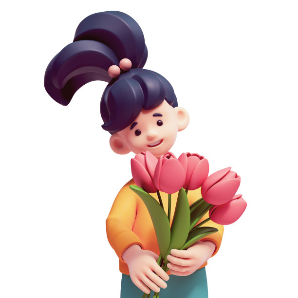 可爱的小女孩的肖像，手里拿着新鲜的红花。图片下载