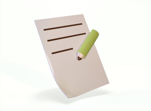 卡通铅笔与纸图标在一个白色的背景3d渲染。图片下载