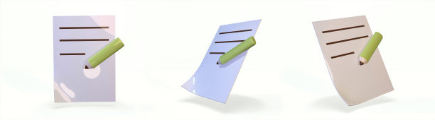 卡通铅笔集与纸图标在一个白色的背景3d渲染。图片下载