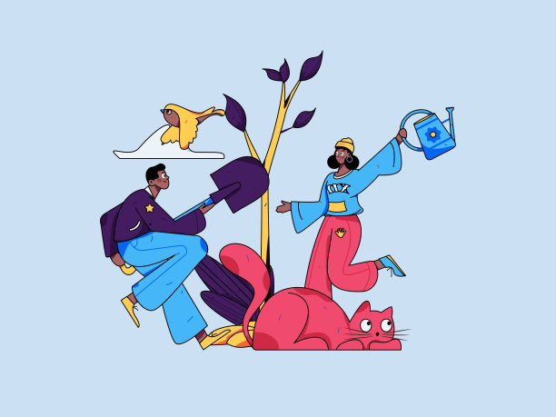 平面字符矢量概念操作手绘插图植树节植树在春天图片下载