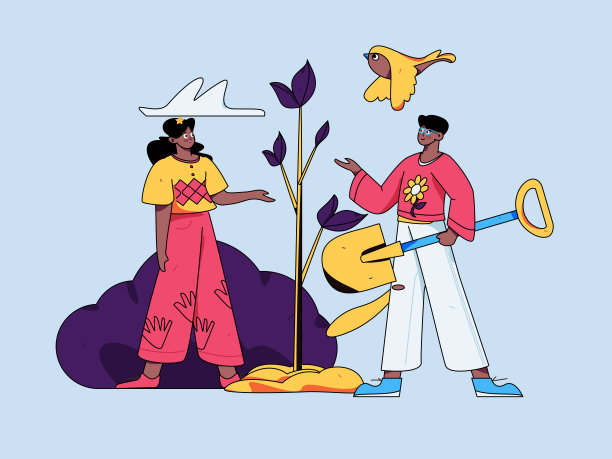 平面字符矢量概念操作手绘插图植树节植树在春天图片下载