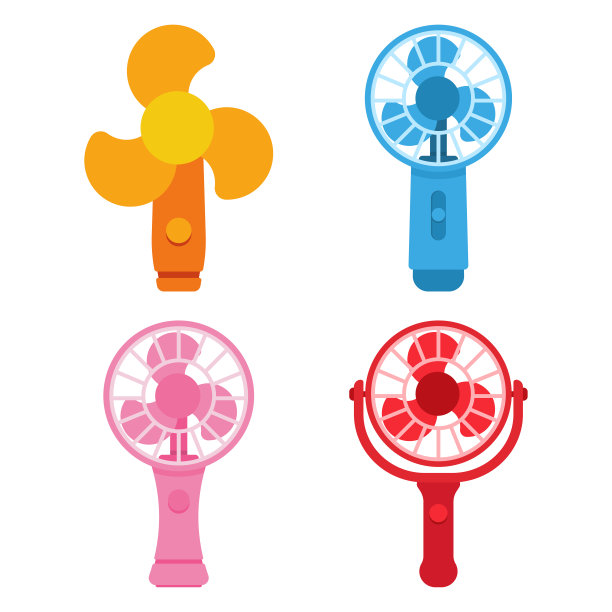 无绳便携式风扇矢量卡通集隔离在一个白色的背景。图片下载