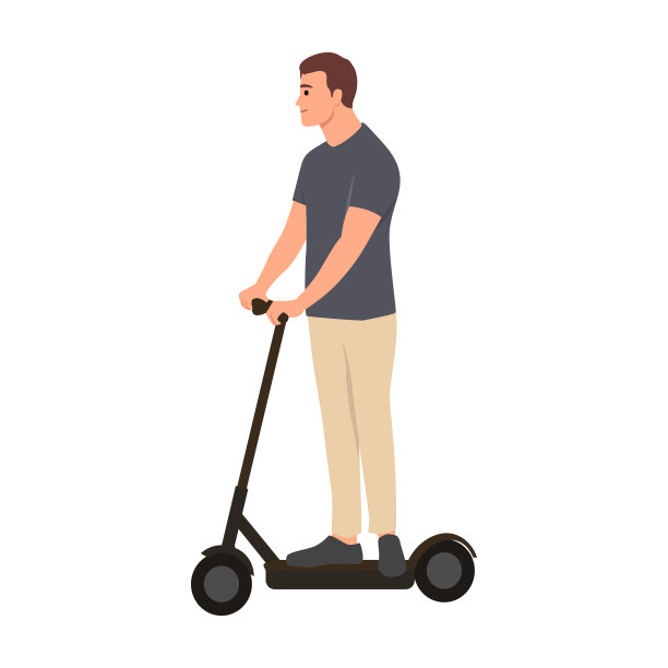 年轻人骑着电动踏板车。图片下载