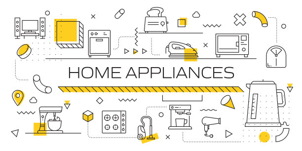 为网页、标题、小册子、年报及书籍封面设计家用电器相关线条风格横幅图片下载