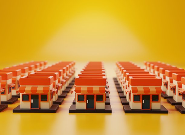 超级商店与我们迷人的3D店面图标。3D渲染图片下载