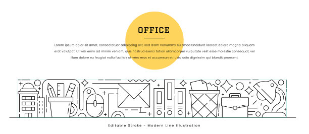 办公室概念的现代线条插图图片下载