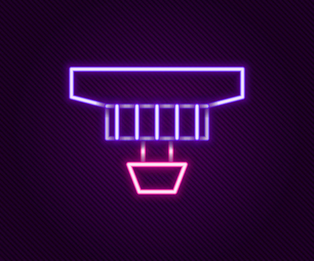 发光的霓虹灯线烟雾报警系统图标孤立的黑色背景。感烟探测器。色彩缤纷的轮廓概念。向量图片下载