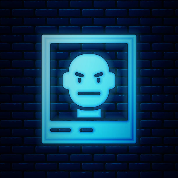 发光的霓虹灯通缉海报图标孤立的砖墙背景。奖励资金。无论死活都是罪犯。向量图片下载