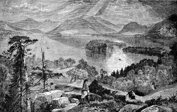 19世纪，美国纽约阿迪朗达克山脉的乔治湖图片下载