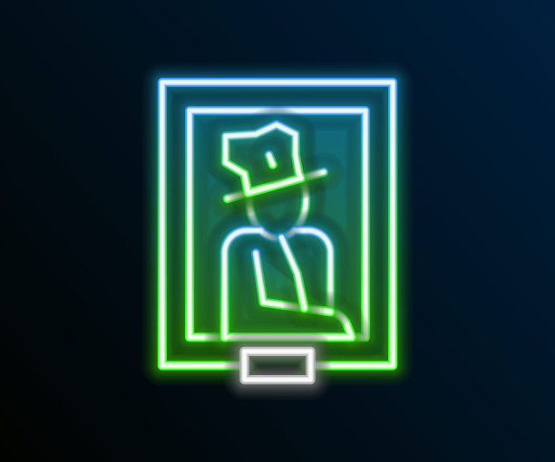 发光的霓虹灯线肖像图片在博物馆图标孤立的黑色背景。色彩缤纷的轮廓概念。向量图片下载