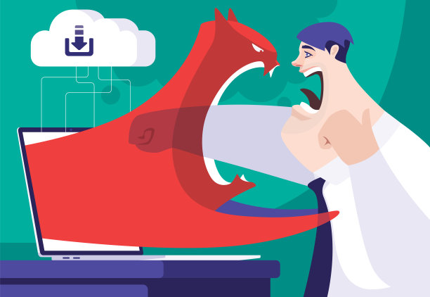 商人吓了一跳，猛击着从笔记本电脑里出来的魔鬼图片下载