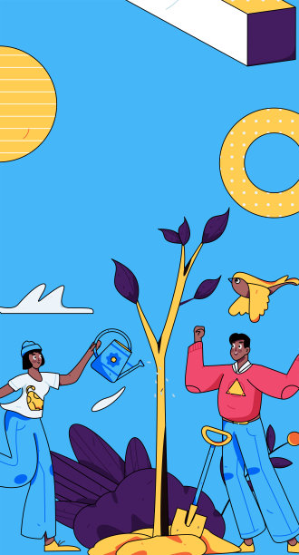 平面字符矢量概念操作手绘插图植树节植树在春天图片下载