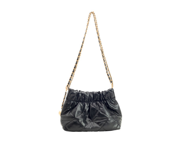 女式黑色真皮手袋奢华现代生活方式，孤立于白色背景-剪裁路径图片下载