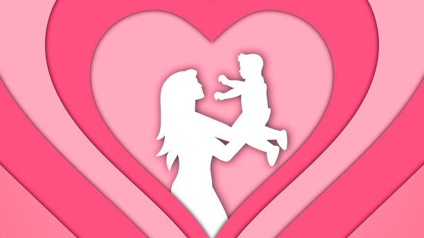 妈妈宝宝轮廓在分层心脏与心脏形状图片下载