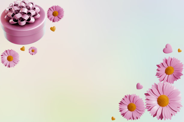 母亲节情人节生日。礼盒花。三维渲染图片下载