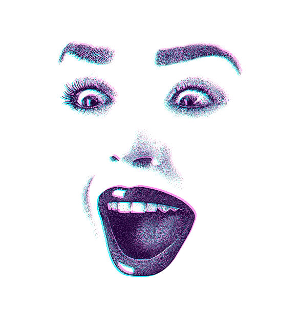 点画插图的女人的眼睛和嘴唇与故障技术图片下载