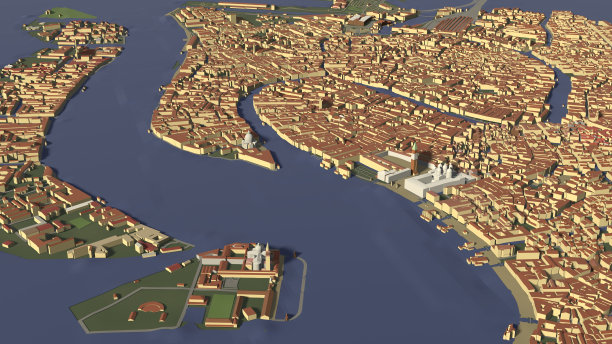 意大利威尼斯的城市和城市的3D插图图片下载