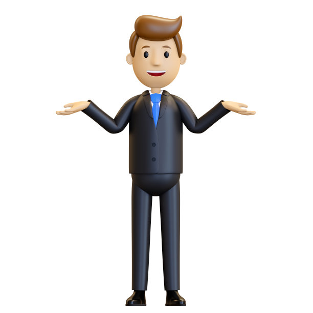 3 d的人。西装革履的商人。办公室职员摊开双手。图片下载