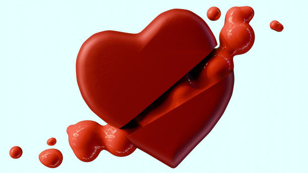 红心，中间有半个口子。血正从伤口滴下来图片下载