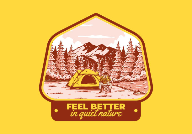 在大自然中露营。复古户外插画设计图片下载