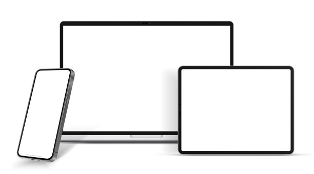 3d高质量逼真的设备模型。电脑显示器、笔记本电脑、平板电脑和手机。电子产品被隔离在白色背景上，用于ui、演示、移动应用程序图片下载