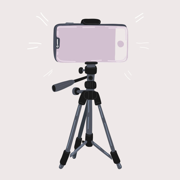 矢量插图的电话三脚架与灯泡。直播概念。图片下载