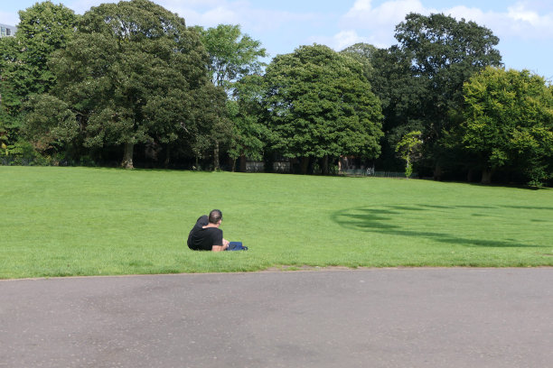 一个男人独自躺在大草坪上晒太阳的照片图片下载