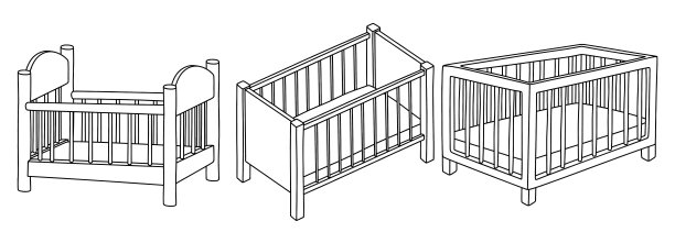 轮廓可爱的手绘婴儿床孤立的白色背景。图片下载