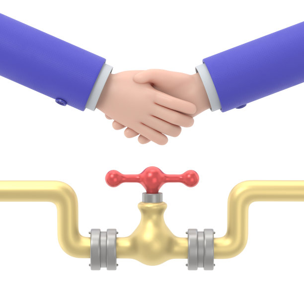 石油交易概念。阿拉伯商人在会议上握手。3D插图平面设计。带龙头的油管。石油销售解决方案。白色背景的3D渲染。图片下载