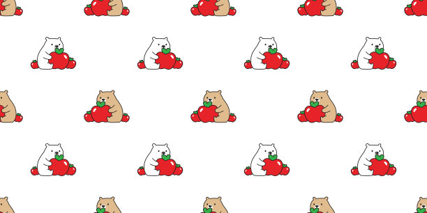 熊极地无缝图案苹果矢量水果泰迪宠物涂鸦卡通瓷砖背景礼品包装纸重复壁纸插图围巾孤立的设计图片下载