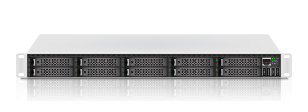 专业服务器尺寸1u，配有8个2.5英寸硬盘。白色背景的网络附加存储器。矢量插图。图片下载