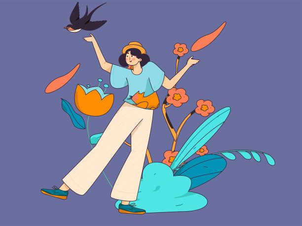 二十四节气:立春、下雨、惊蛰、春风、清明、谷雨，平面人物矢量概念操作手绘插画图片下载