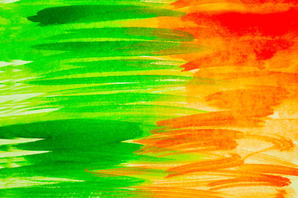 石灰绿黄火胡萝卜橙红抽象水彩背景。颜色鲜艳，油漆光亮。描线涂抹乱混。设计。图片下载