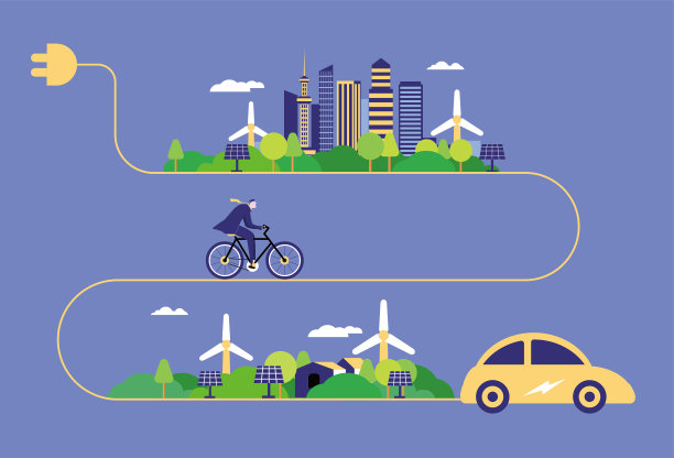 新能源汽车与低碳出行，新能源与环保概念图。图片下载