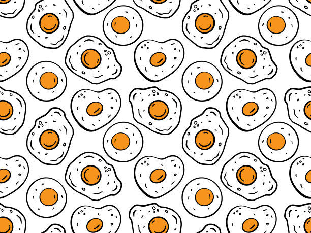 煎蛋形状各异，花纹无缝。明亮的鸡蛋纹理，顶视图背景海报，咖啡馆菜单，传单，食谱，横幅，卡片，包装纸，包装，鸡蛋日卡片设计。图片下载