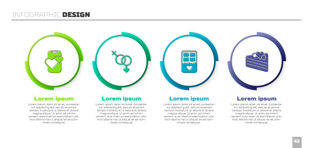 设置约会应用在线手机，性别，巧克力棒和婚礼蛋糕。业务信息图表模板。向量图片下载