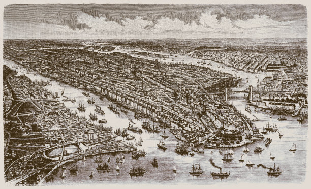 19世纪美国纽约鸟瞰图图片下载