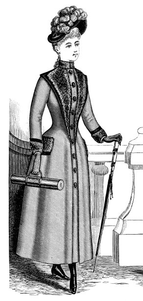 19世纪90年代维多利亚时代的时尚，女士礼服大衣和图案帽- 19世纪图片下载