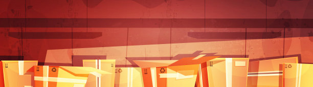 搬迁的概念。卡通风格的仓库。旧仓库的前景是空纸板箱。时尚的矢量插图。图片下载