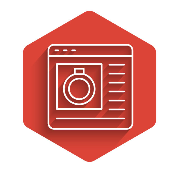 白线珠宝网上购物图标孤立的长阴影背景。红色六边形按钮。向量图片下载