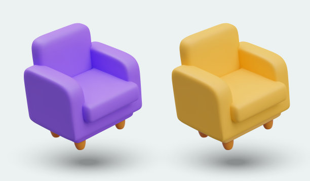 黄色和紫色扶手椅的侧面构图图片下载