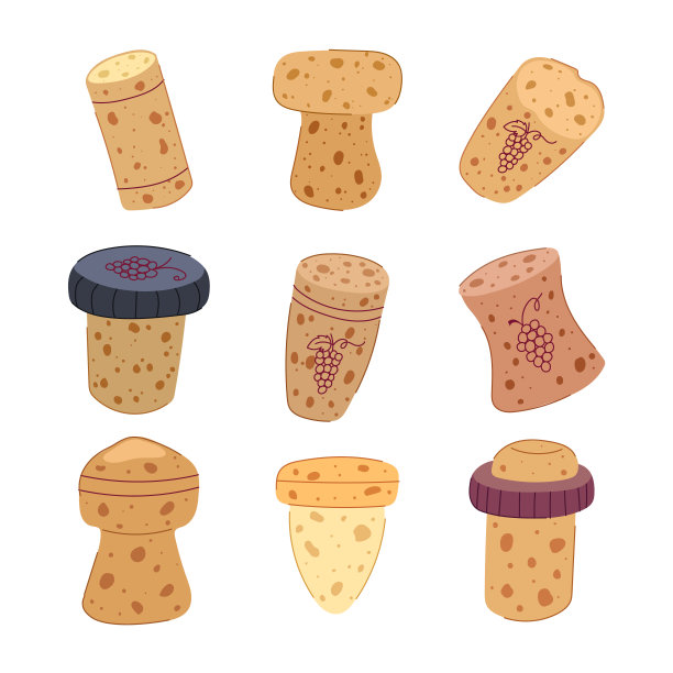 葡萄酒软木塞瓶集卡通矢量插图图片下载