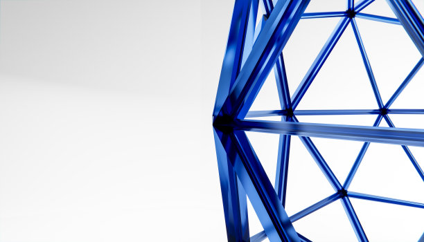 蓝色金属圆顶结构三维图像，正面为白色背景图片下载