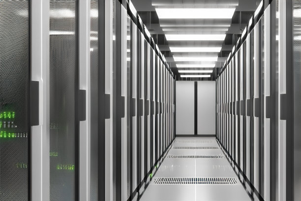 6G技术概念-数据中心和在服务器机房拍摄多排完全运行的服务器机架-计算机网络安全概念图片下载