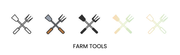 矢量图标的农具在固体，梯度和线条风格和线性颜色。时尚的颜色。孤立在白色背景上。可编辑的中风图片下载
